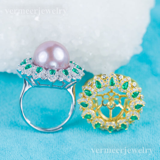 re030985 DIY 9-11mm Natural Freshwater pearl Ring accessory 925 sterling silver Adjustable size engagement ring for women