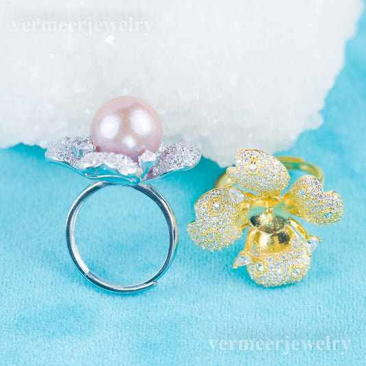 re030986 DIY 9-11mm Natural Freshwater pearl Ring accessory 925 sterling silver Adjustable size engagement ring for women