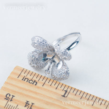 re030986 DIY 9-11mm Natural Freshwater pearl Ring accessory 925 sterling silver Adjustable size engagement ring for women