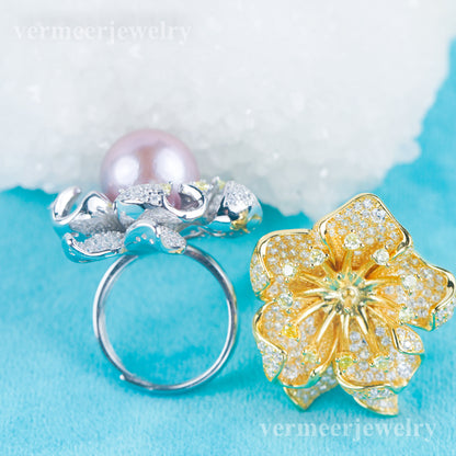 re030987 DIY 9-11mm Natural Freshwater pearl Ring accessory 925 sterling silver Adjustable size engagement ring for women