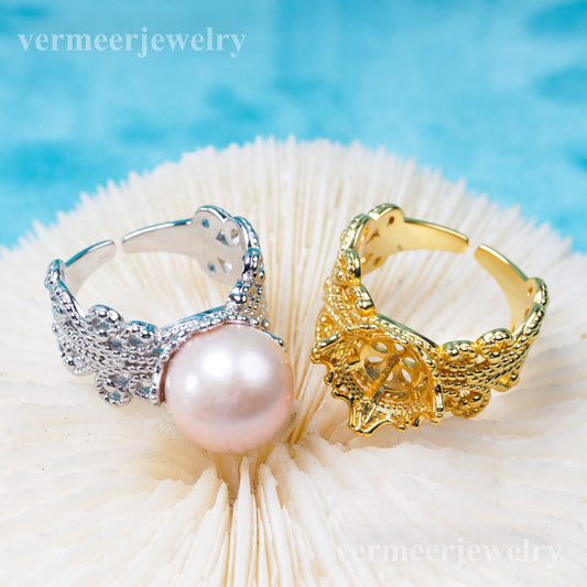 re031021DIY 6-8mm Natural Freshwater pearl Ring accessory 925 sterling silver Adjustable size engagement jewelry ring for women