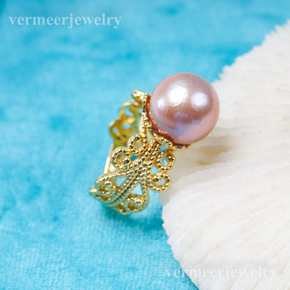 re031021DIY 6-8mm Natural Freshwater pearl Ring accessory 925 sterling silver Adjustable size engagement jewelry ring for women