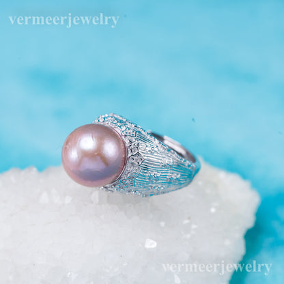 re041029 DIY 9-11mm Natural Freshwater pearl Ring accessory 925 sterling silver Adjustable size engagement ring for women