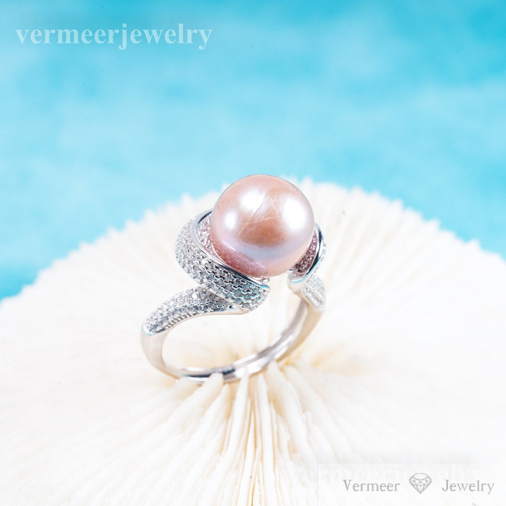 re011112 DIY 9-11mm Natural Freshwater pearl Ring accessory 925 sterling silver Adjustable size engagement ring for women