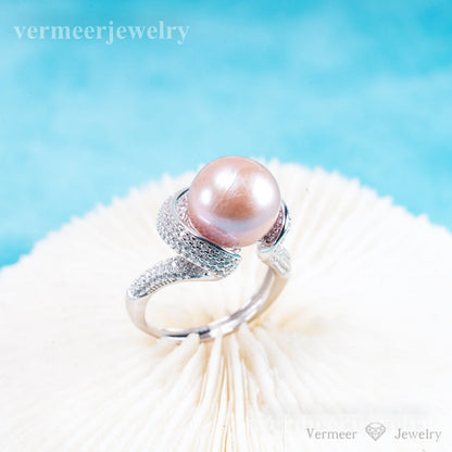re011112 DIY 9-11mm Natural Freshwater pearl Ring accessory 925 sterling silver Adjustable size engagement ring for women